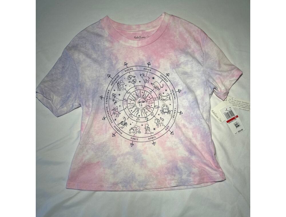 Rebellious One Womens XS Zodiac Astrology Tie Dye Graphic T Shirt NWT